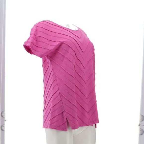 NWT ISAAC MIZRAHI CREWNECK TOP W/FORWARD SIDE SEAMS PLUM BLOSSOM XXS - Picture 5 of 9